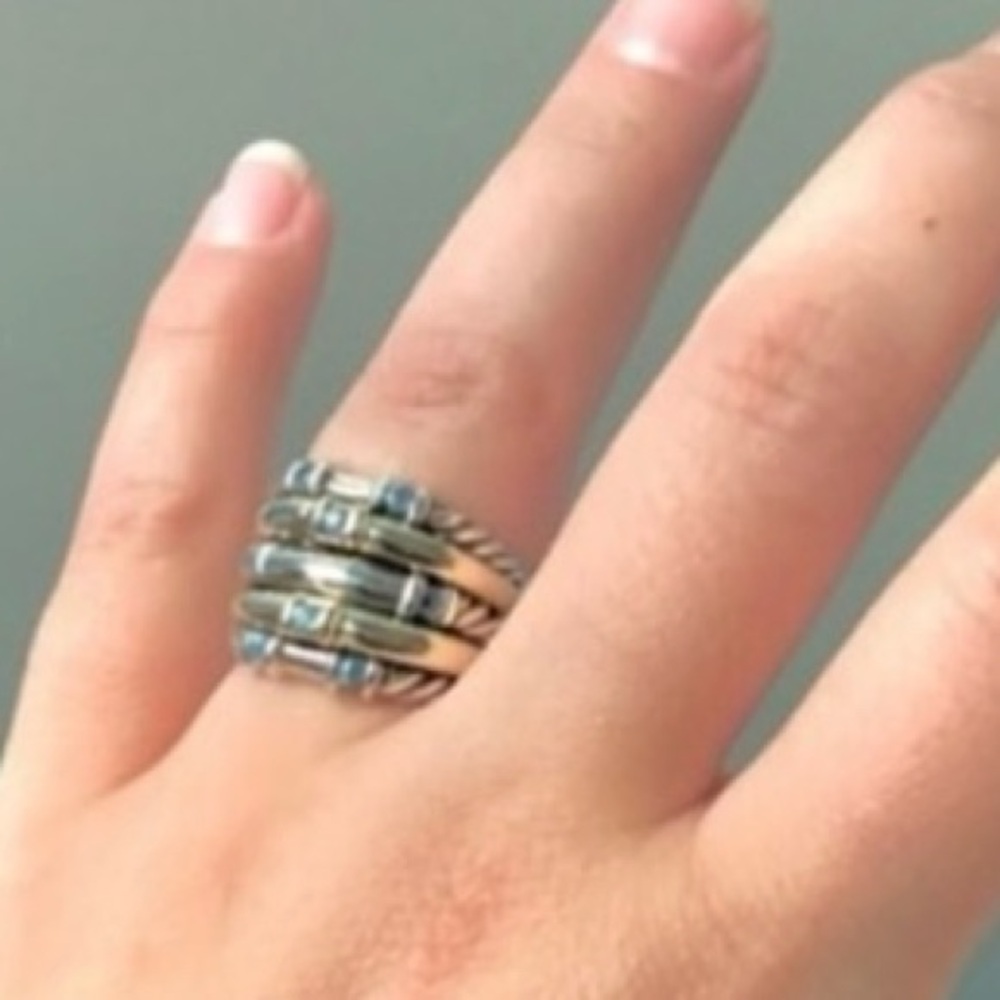 Yurman 14k gold and sterling silver multi stacked layered topaz ring 7.5